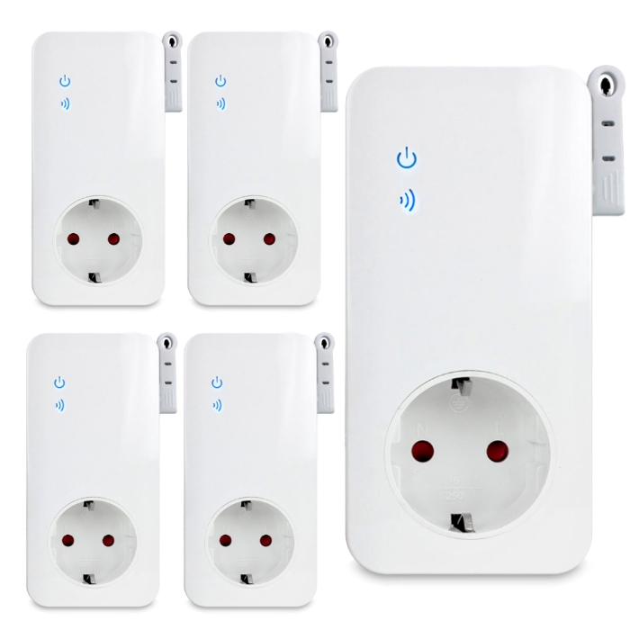 Комплект GSM розеток - 1 ведущая + 4 ведомых, работа по расписанию, датчик температуры, управление по SMS Simpal-T4004 V2